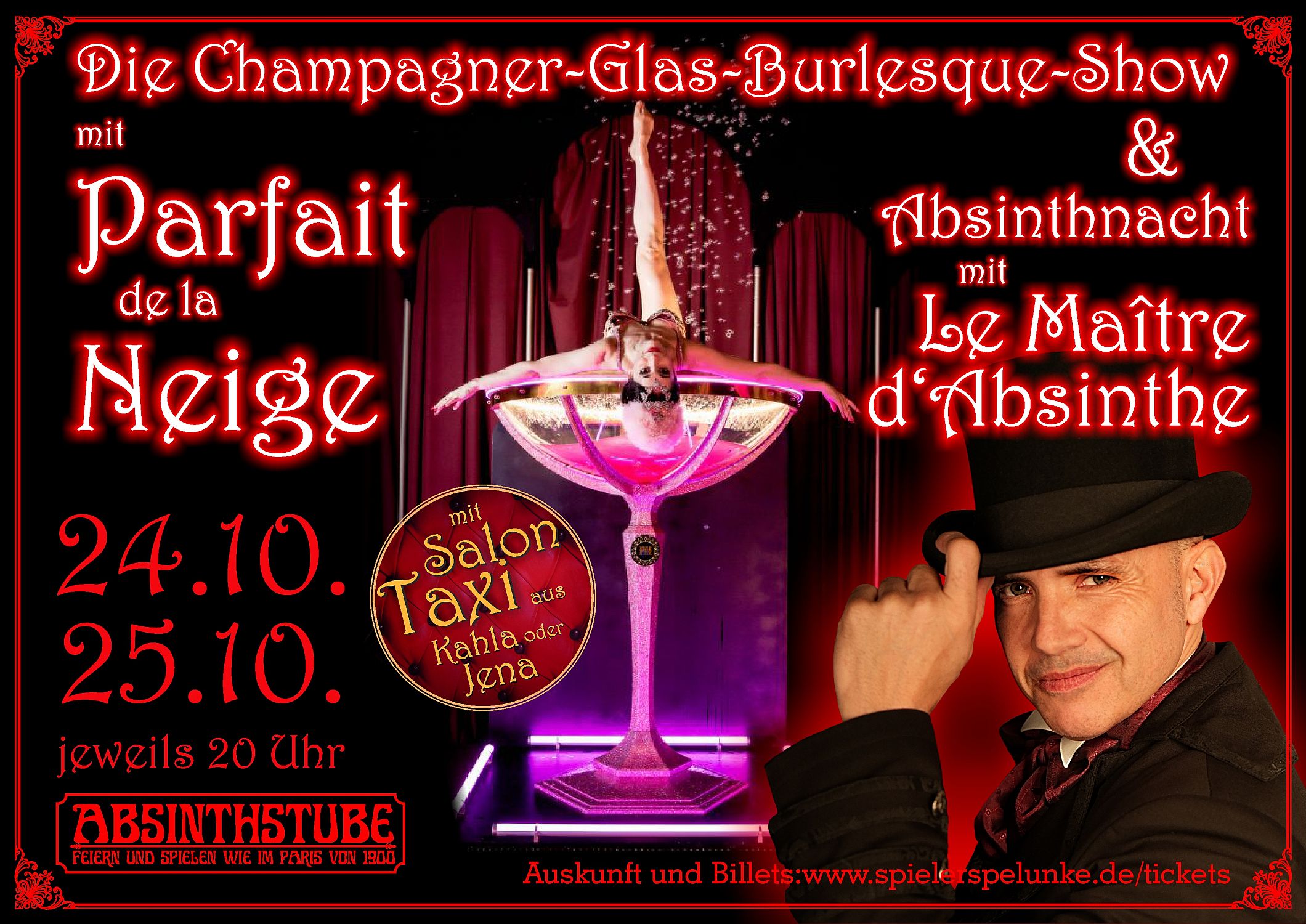 parfait de la neige burlesque show champagnerglasshow absinthnacht spielerspelunke
